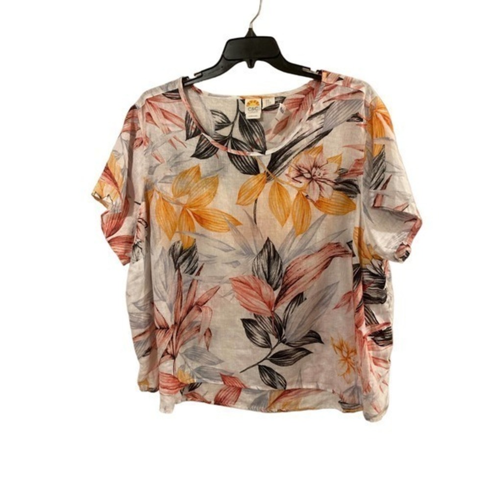 C&C California Linen Top Womens 3X Floral Lightweight High Lo NWT